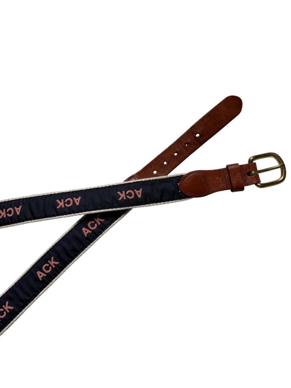 Leather Man Ltd Nantucket ACK Navy Red Mens 46 Belt Brass Buckle Leather Accents